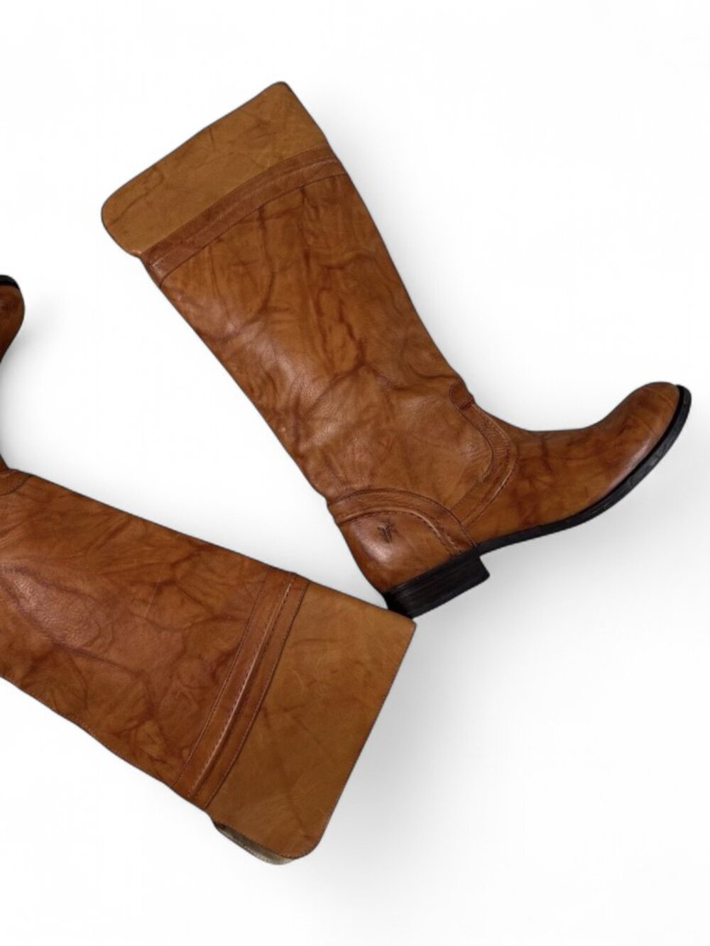 Frye Melissa Riding Boots Cognac Marbled Pull-Up Leather Women's Size 11B